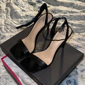 Vince Camuto Black Ankle-Strap Stiletto Sandals